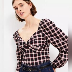 Loft Plaid Sweetheart Cropped Blouse